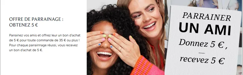 Offre de parrainage Lookfantastic : 5€ offerts dès 35€ d'achat pour le filleul, 5€ pour le parrain