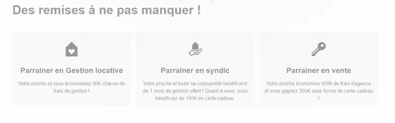 Montants du parrainage Manda ex-Flatlooker : 80€ gestion locative, syndic, vente