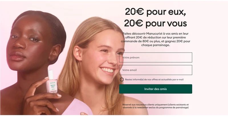 Parrainage Manucurist : 20€ de reduction pour le filleul sur sa premiere commande de 80€ et 20€ pour le parrain