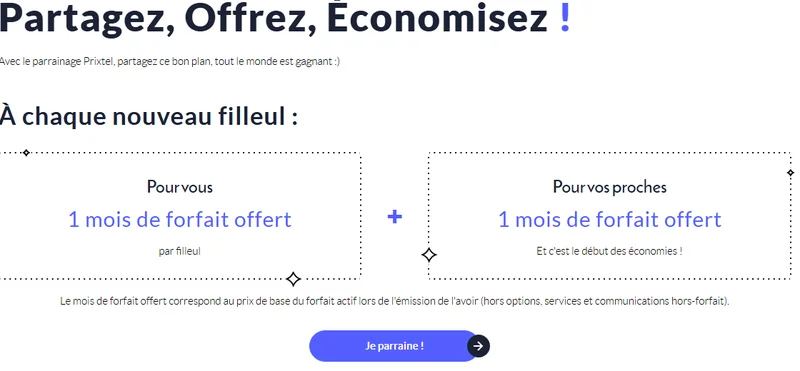 Parrainage Prixtel : 1 mois de forfait offert pour le parrain et 1 mois pour le filleul