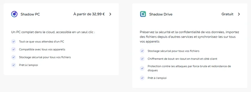 Page d'invitation parrainage Shadow : PC complet dans le cloud à partir de 32,99 € par mois