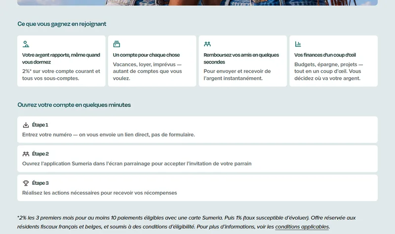 Parrainage Sumeria (Lydia) : compte rémunéré 2% puis 1%, étapes pour recevoir la récompense de bienvenue