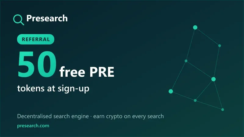 Presearch referral offer: 50 free PRE tokens at sign-up on the decentralised, privacy-first search engine