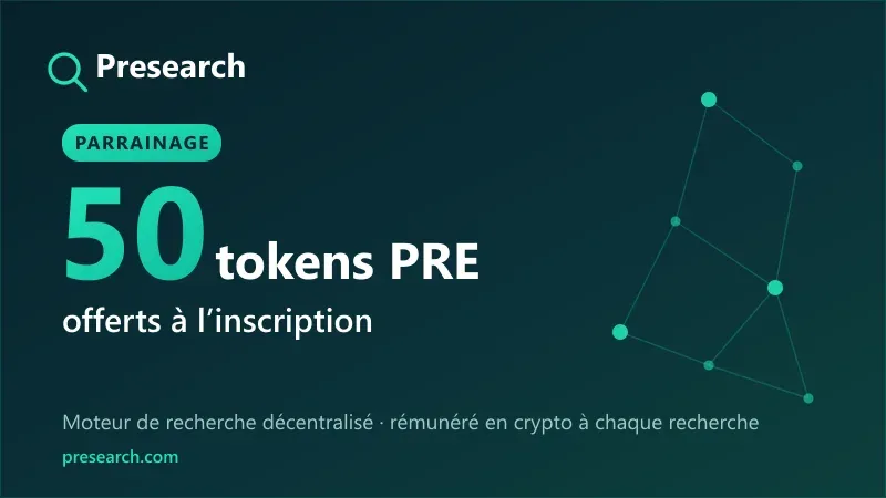 Code promo Presearch : 50 tokens PRE offerts à l'inscription via le lien de parrainage sur le moteur de recherche décentralisé