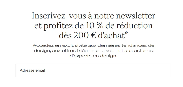 Newsletter Westwing : 10% de réduction dès 200 euros d'achat pour les nouveaux inscrits