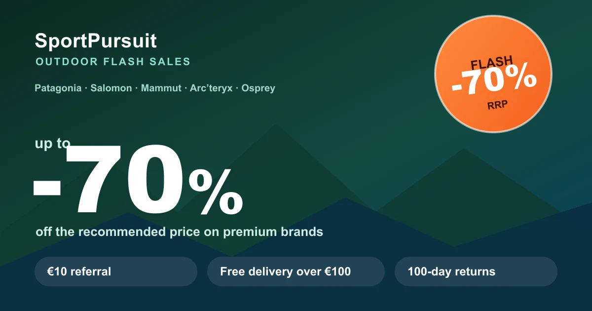 SportPursuit outdoor flash sales: up to -70% off RRP on premium brands (Patagonia, Salomon, Mammut), free delivery over €100, €10 referral and 100-day returns