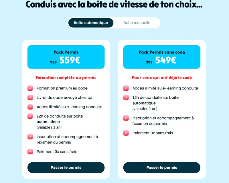 Tarifs En Voiture Simone : permis dès 559€ (boîte auto) et code de la route gratuit