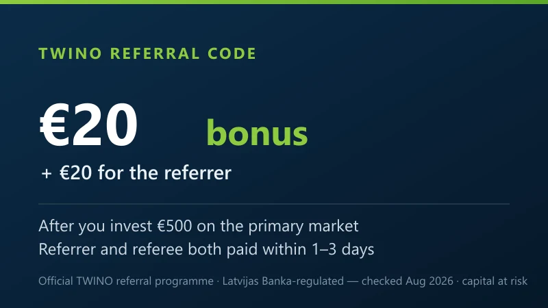 TWINO referral code: €20 for the referee and €20 for the referrer after €500 invested on the regulated platform