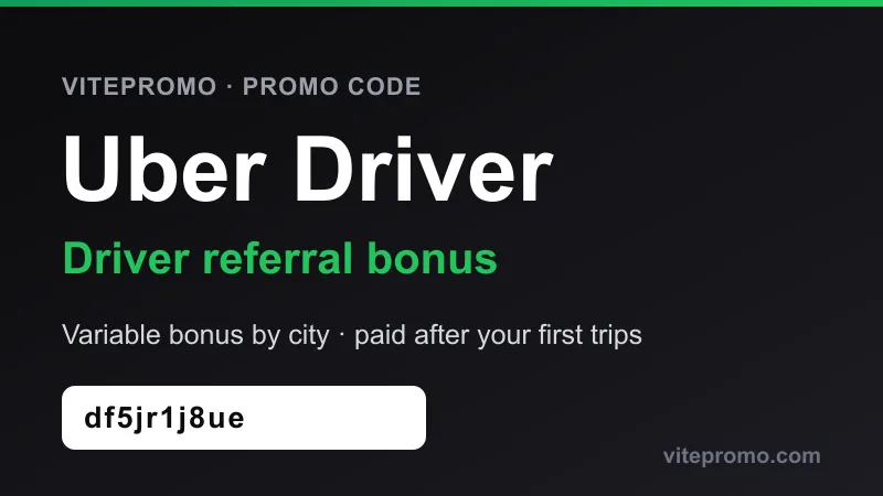 Uber Driver referral code: driver sign-up bonus, variable by city and period, paid after your first completed trips (code df5jr1j8ue)