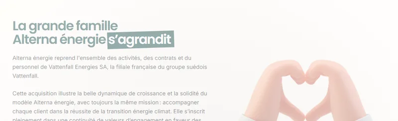 Vattenfall devient Alterna : Alterna énergie reprend l'ensemble des activités, contrats et personnel de Vattenfall Energies SA