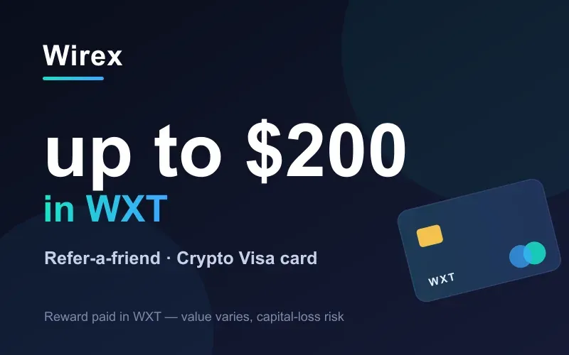 Wirex referral code: up to $200 in WXT with a crypto Visa card